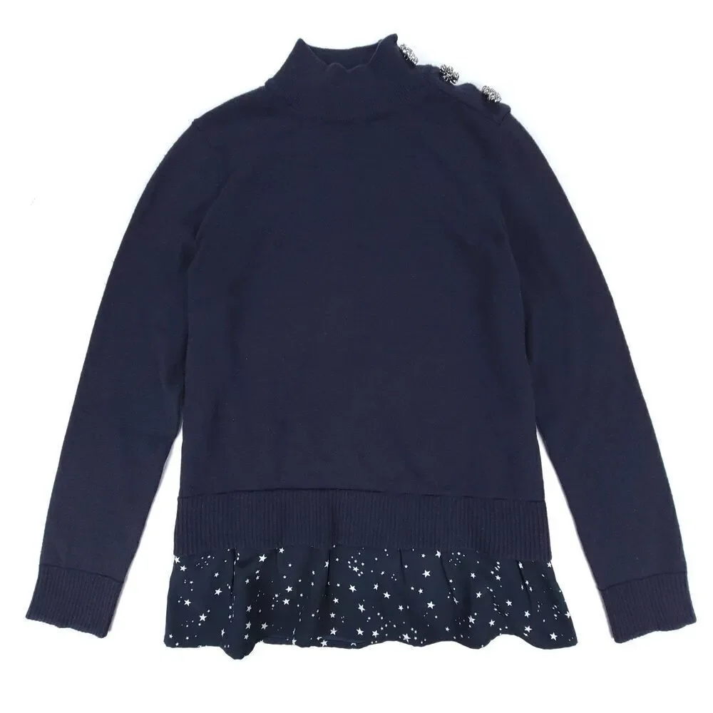 KATE SPADE Wool Night Sky Embellished Peplum Layered Tunic Sweater Navy Small